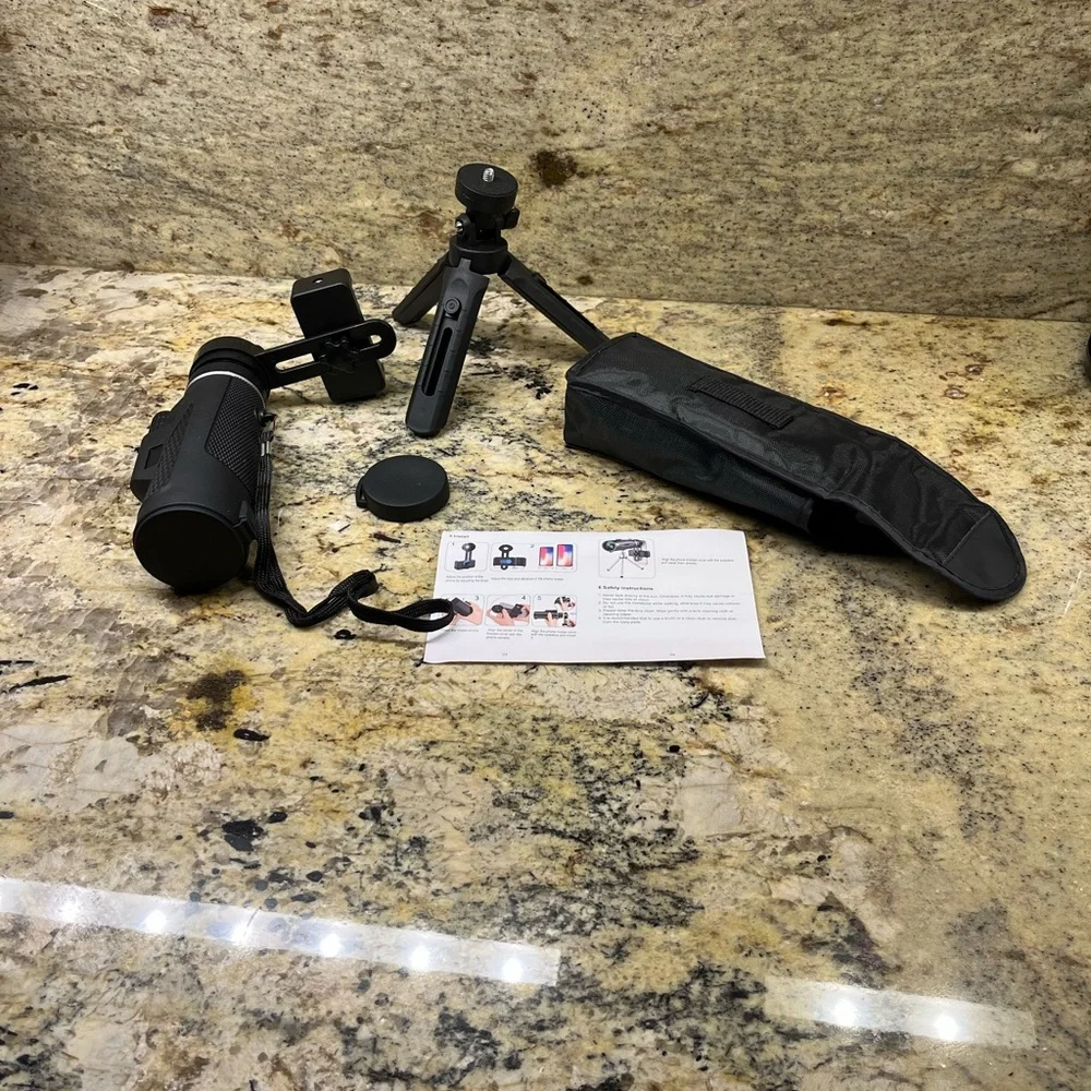 Monocular Telescope with Tripod, Cell Phone Holder, Handstrap, Eye & Lens Caps